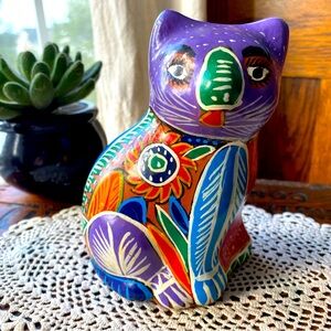 Mexican Talevera Pottery Cat Bank Vintage EUC